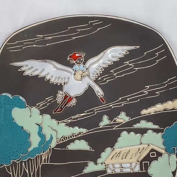 Norwegian Pottery Folk Art Black Plate Handmade NORWAY signed Nilo Holgerson 734 - Picture 3 of 11